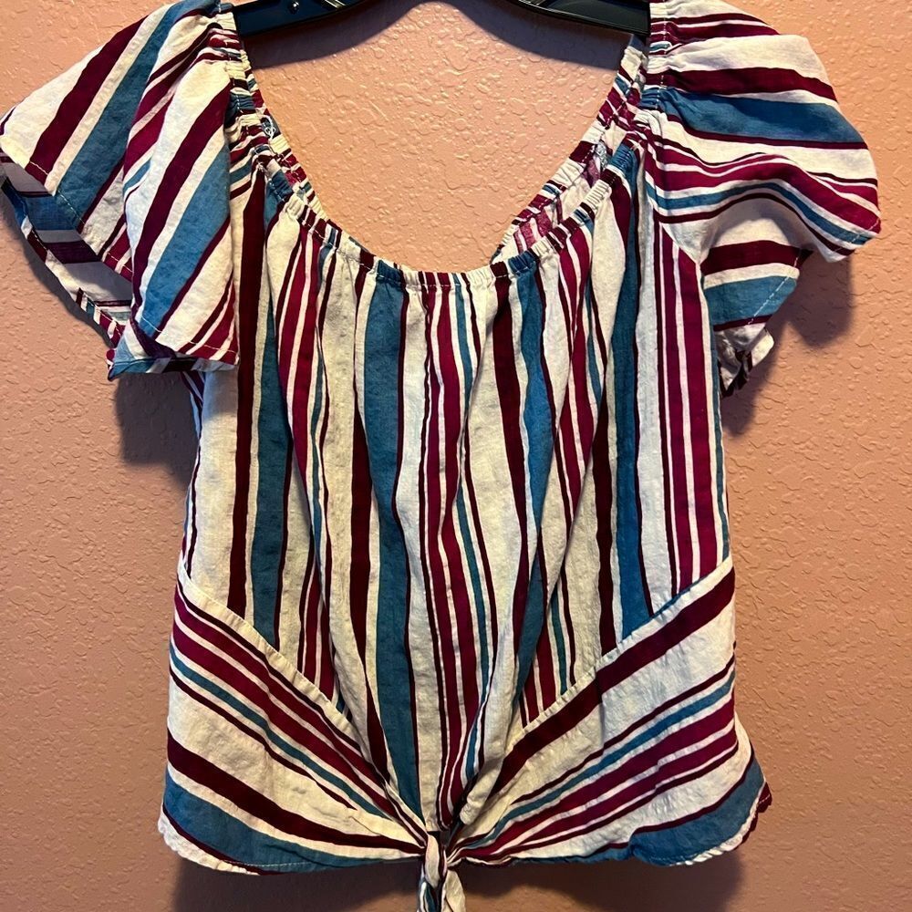 Blush ruffled striped top